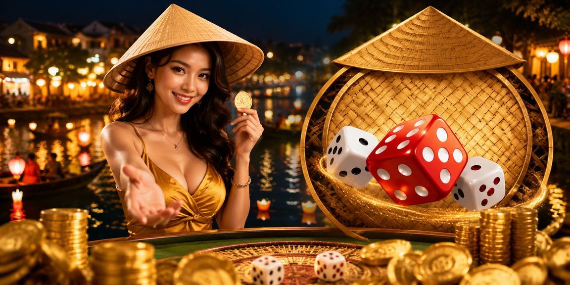 Không khí sôi động cá cược tài xỉu tại Hội An với biểu tượng nón lá Việt Nam