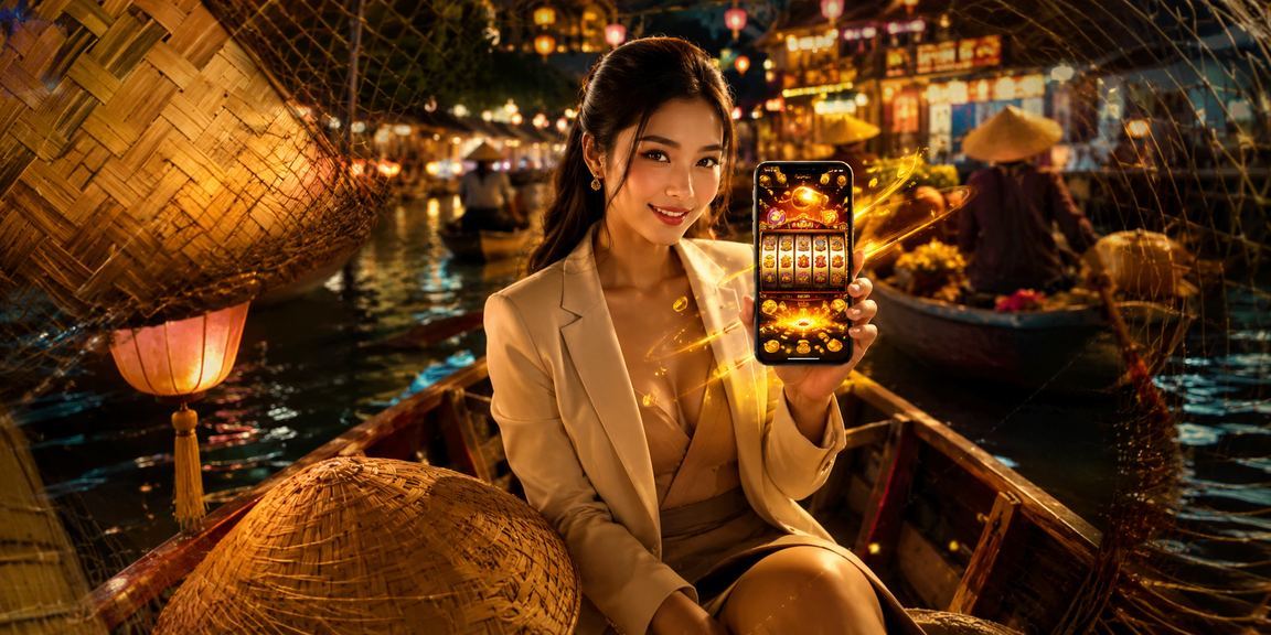Người chơi slot game vùng đồng bằng Mekong đội nón lá trong không khí lễ hội truyền thống